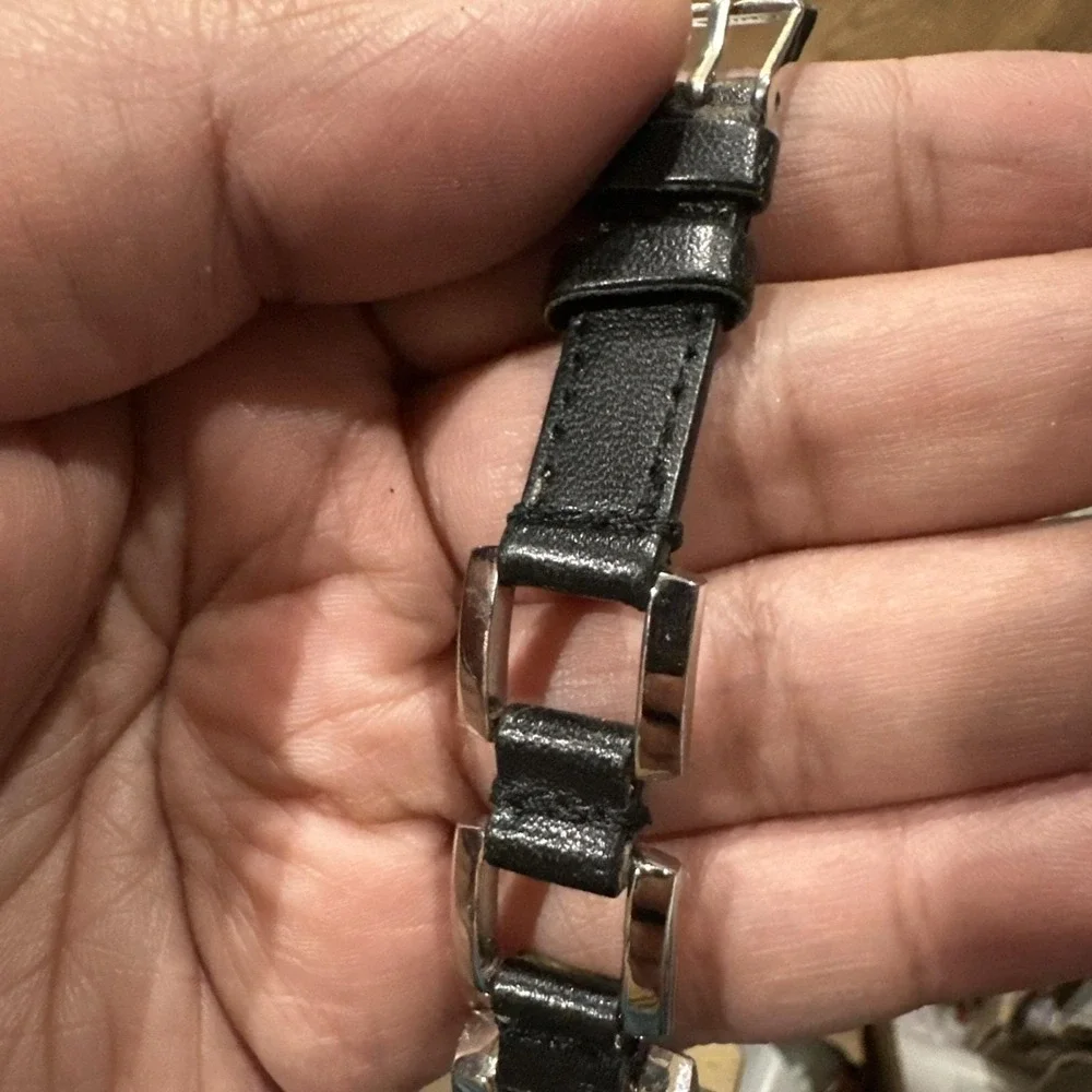 Working Kessaris Women's watch Silver/Black Rectangle Fancy Leather Strap Fit 7